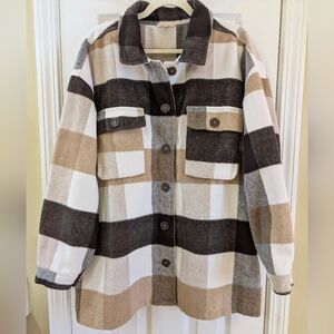JODIFL Plaid Shacket in Black, White, and Tan